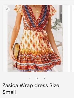 Zasica Cream Boho Wrap Mini Dress with Red & Blue Tribal Print